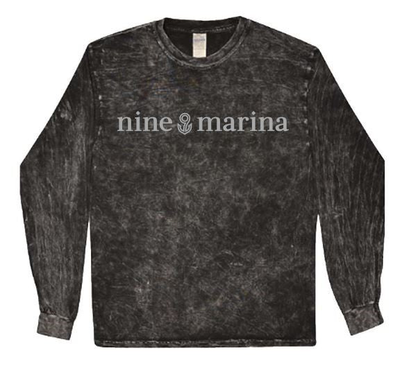 LONGSLEEVE - GREY HORIZONTAL NINE ON BLACK MINERAL WASH