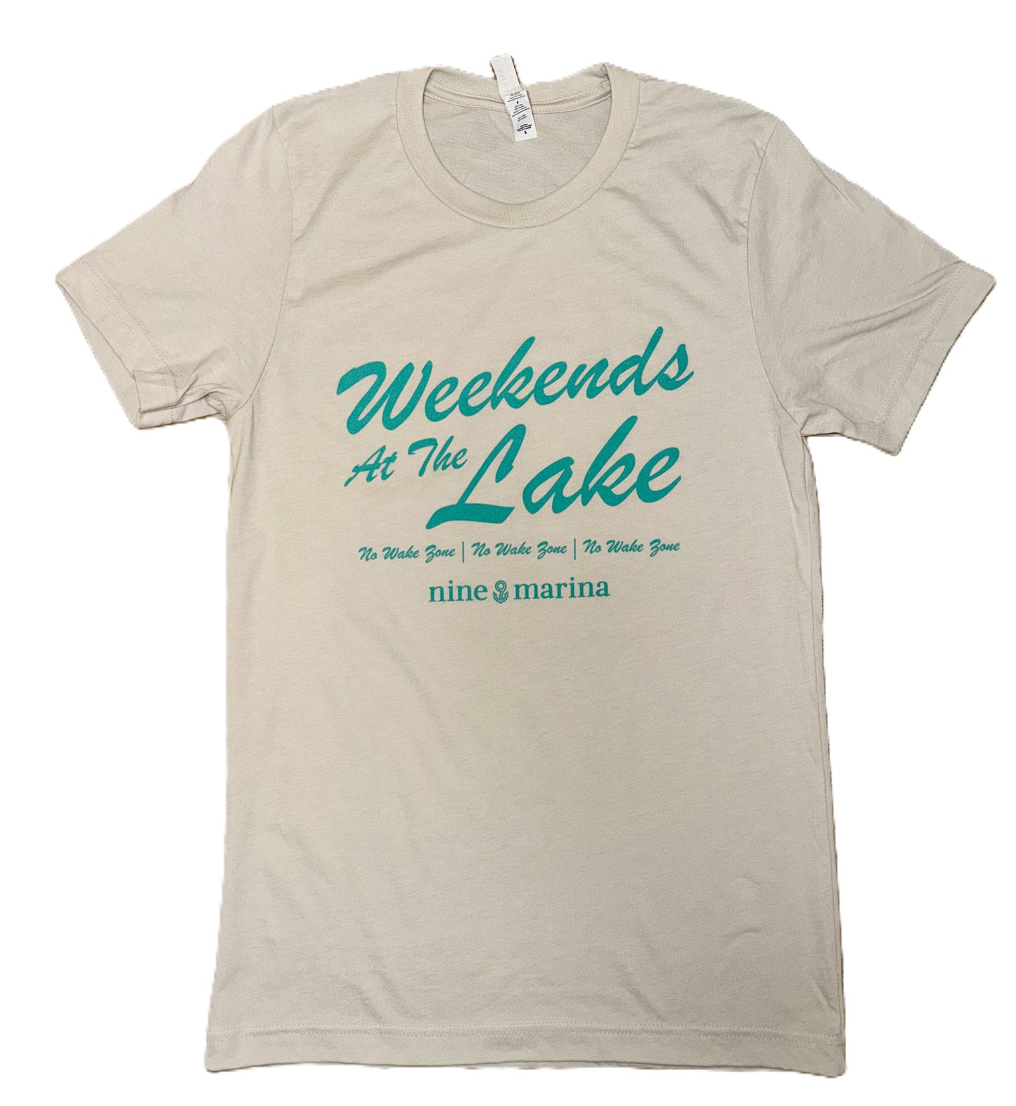 BRANDED - 9 WEEKENDS AT THE LAKE T-SHIRT TURQ/OATMEAL