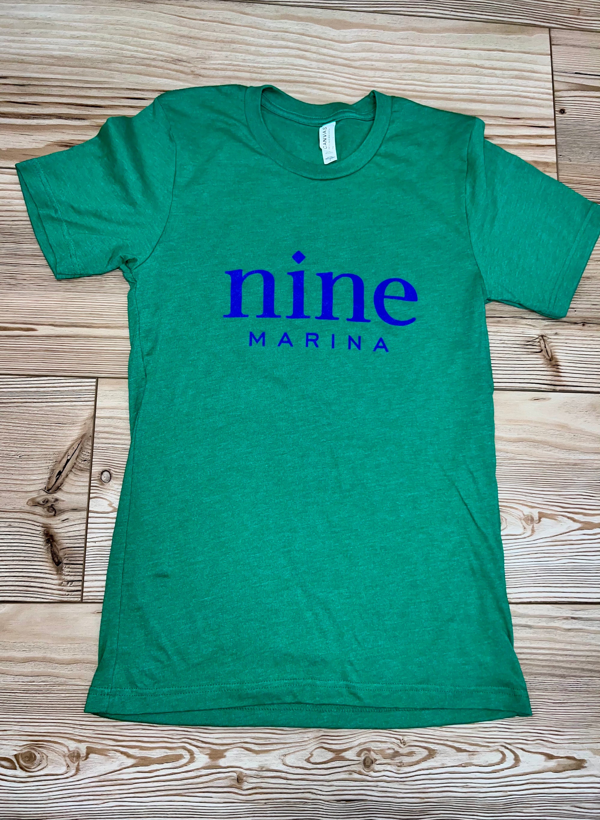 BRANDED TEE - COBALT STACKED NINE ON GREEN/ORANGE