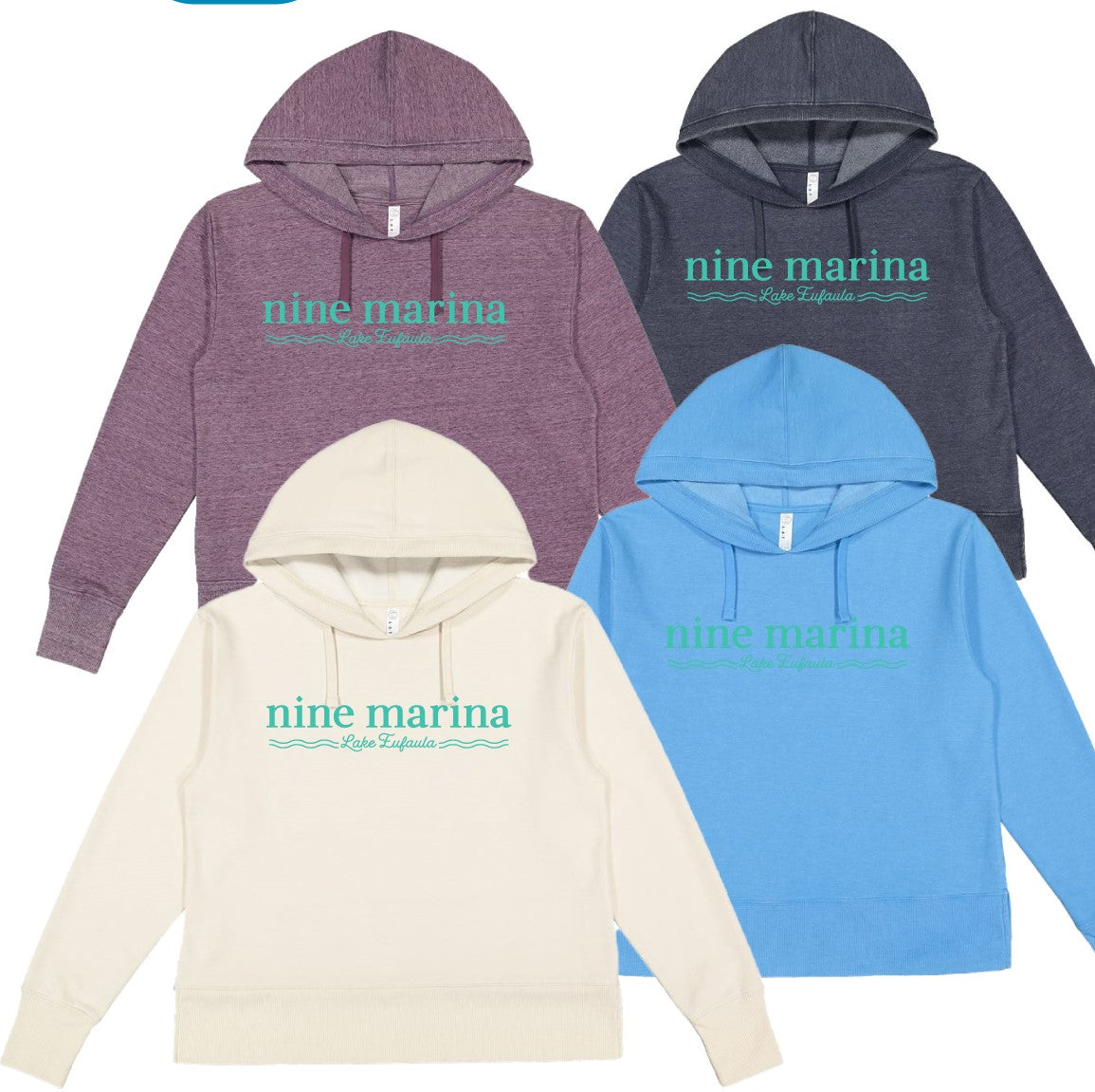 HOODIE - LAKE EUFAULA WAVES TURQ ON CREAM & NAVY