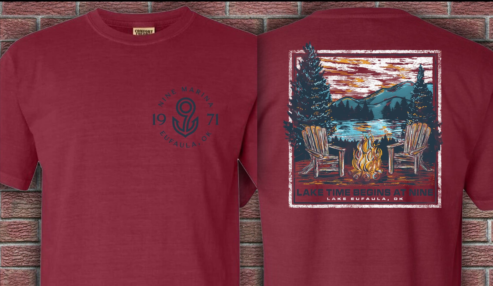 LONGSLEEVE & TEE - LAKE TIME CAMPFIRE ON CRIMSON & CHILI
