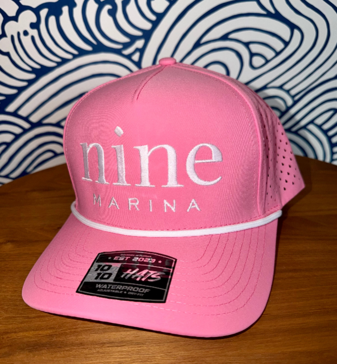 1010/26 - WHITE STACKED NINE MARINA EMBROIDERED HAT