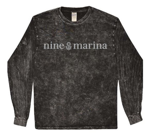 LONGSLEEVE - GREY HORIZONTAL NINE ON BLACK MINERAL WASH