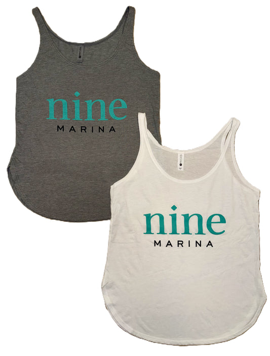 BRANDED - NINE MARINA STACKED WOMEN'S FLOWY TANK GREY/WHITE