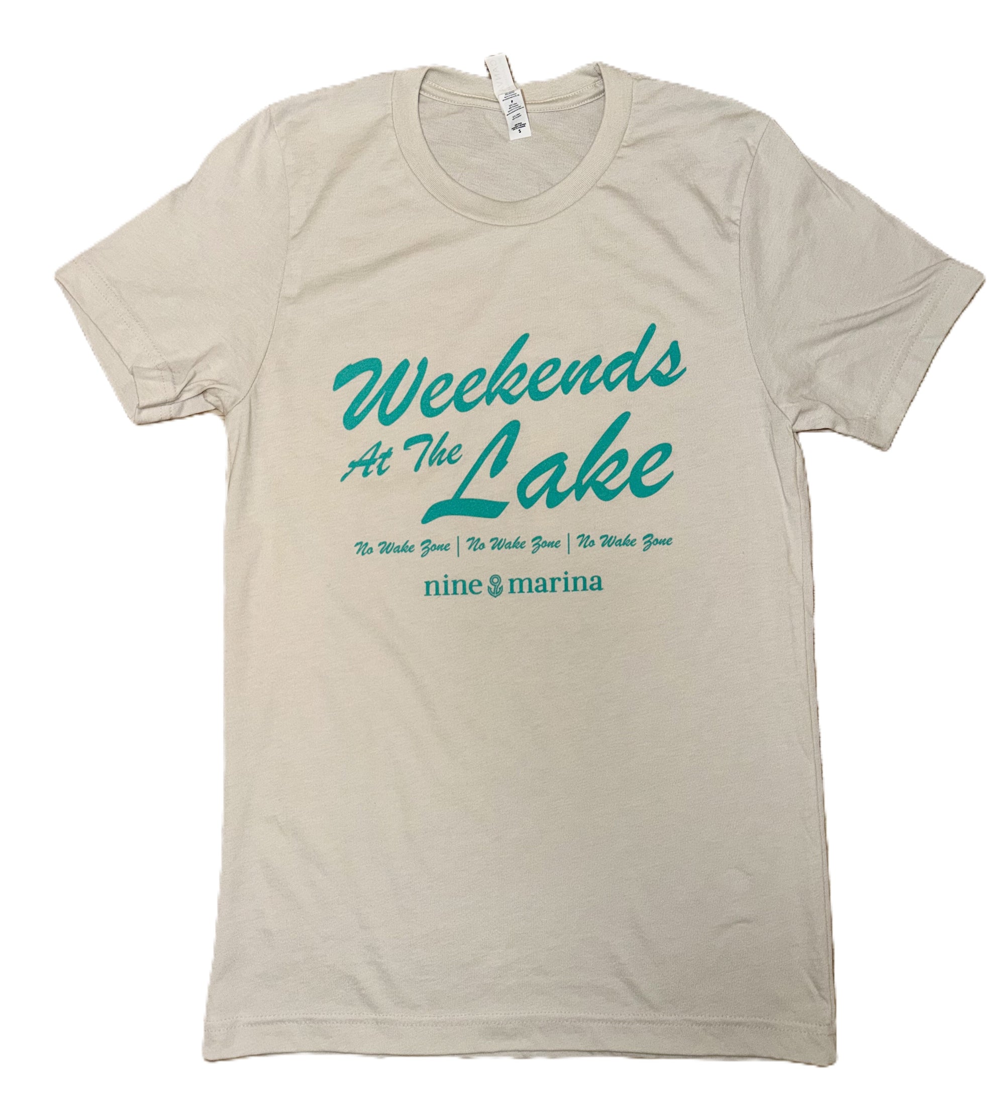 BRANDED - 9 WEEKENDS AT THE LAKE T-SHIRT TURQ/OATMEAL
