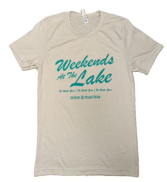 BRANDED - 9 WEEKENDS AT THE LAKE T-SHIRT TURQ/OATMEAL