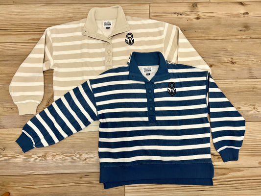 SWEATSHIRT '25 - AE STRIPED 9 PULLOVER NAVY/CREAM