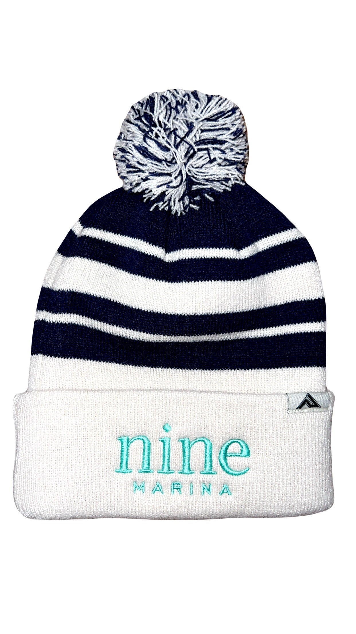 BEANIE '25 - NAVY & OAT STRIPE W/ TURQ NINE