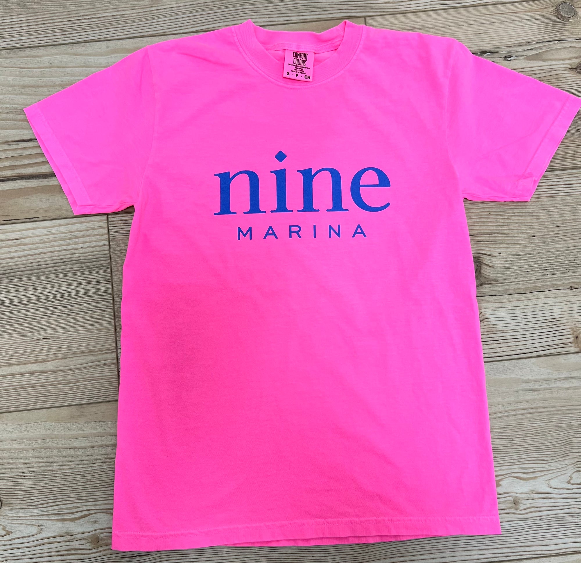 BRANDED TEE - STACKED LOGO ON NEON PINK/MINT/BUTTER