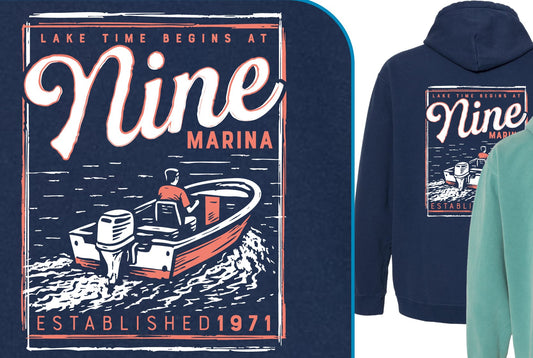 HOODIE - LAKE TIME BOAT CORAL ON NAVY