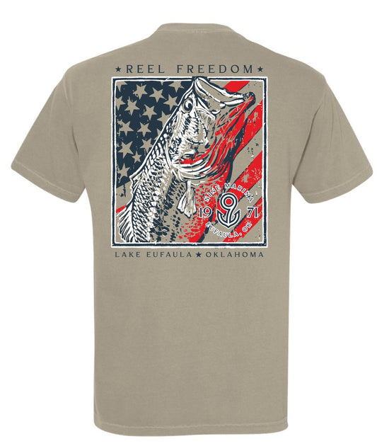 BRANDED - PATRIOTIC BASS REEL FREEDOM TAN & GREY T-SHIRTS