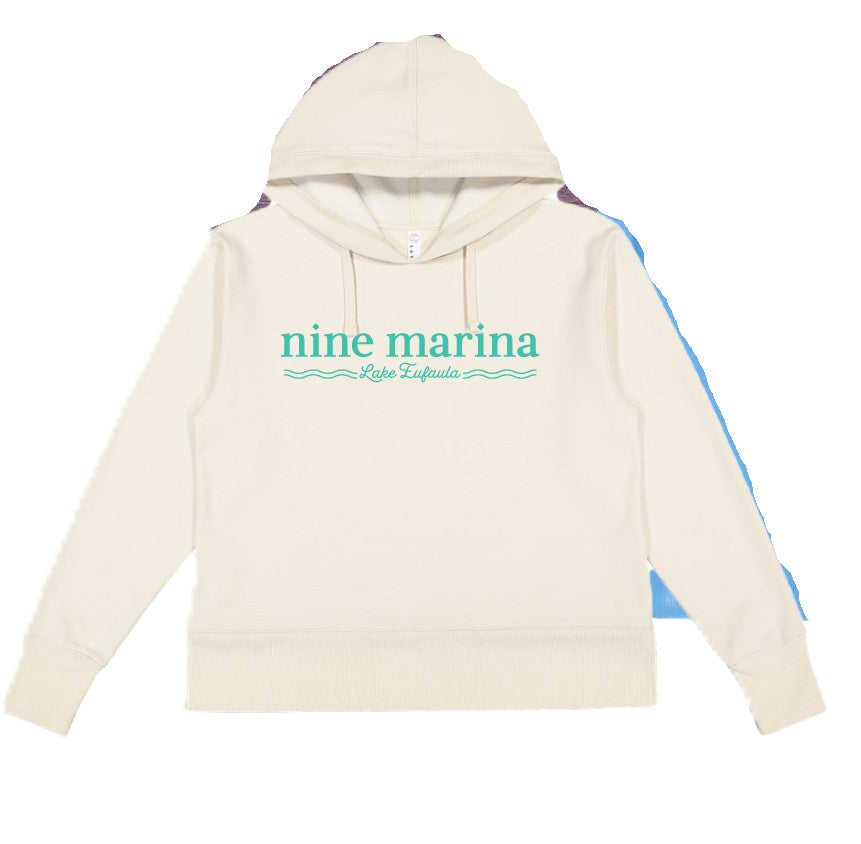 HOODIE - LAKE EUFAULA WAVES TURQ ON CREAM & NAVY