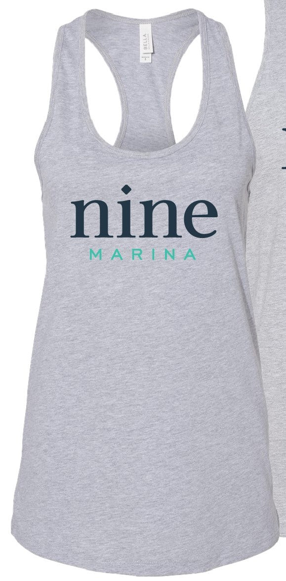 BRANDED LADIES TANK - HEATHER GRAY W/ STACKED LOGO
