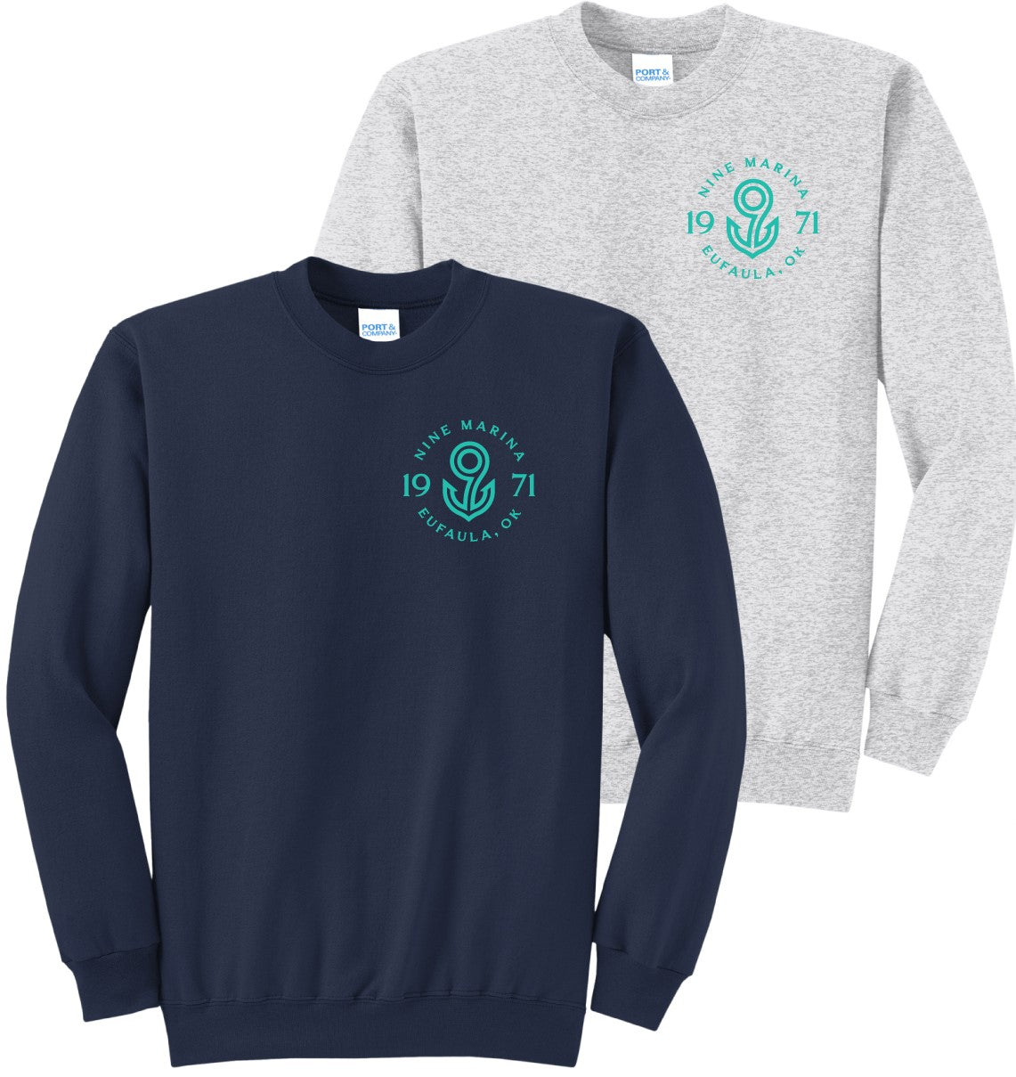 CREWNECK NAVY W/ 9 ANCHOR WAVES TURQ WINTER '24