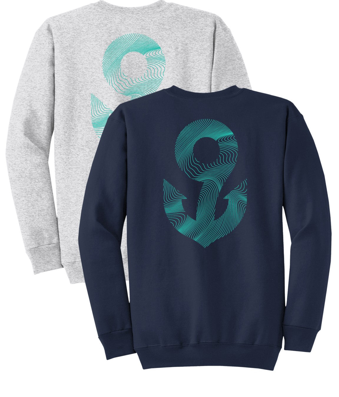 CREWNECK NAVY W/ 9 ANCHOR WAVES TURQ WINTER '24