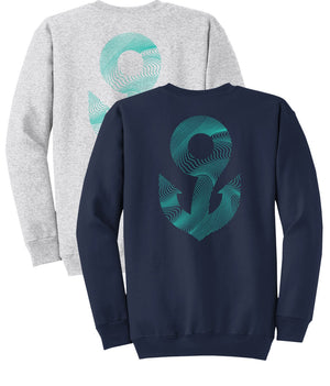 CREWNECK NAVY W/ 9 ANCHOR WAVES TURQ WINTER '24