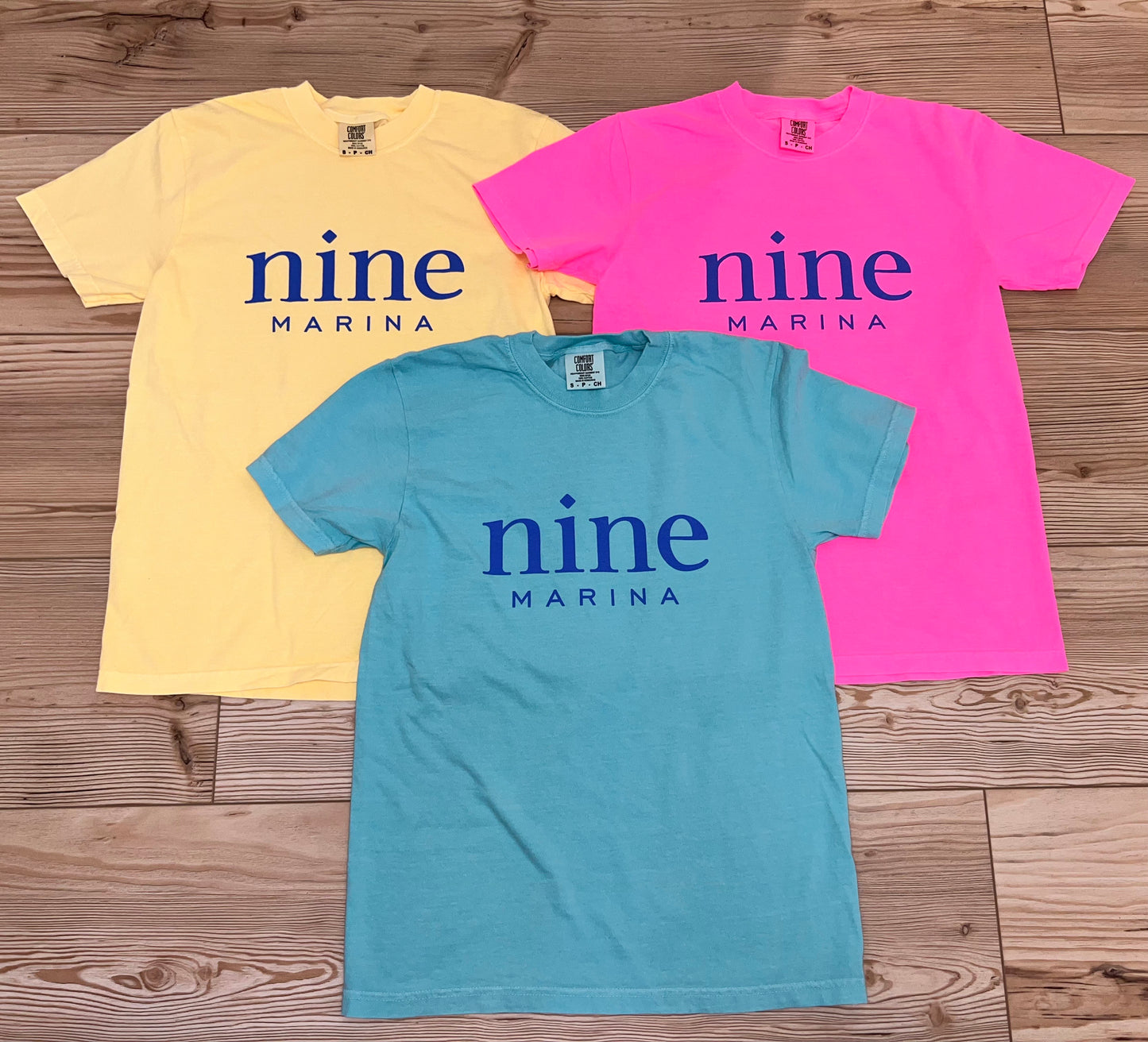 BRANDED TEE - STACKED LOGO ON NEON PINK/MINT/BUTTER