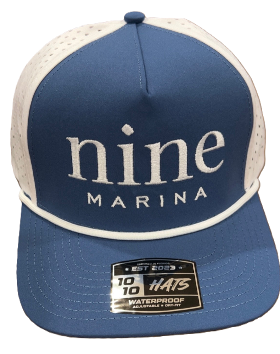 1010/26 - WHITE STACKED NINE MARINA EMBROIDERED HAT