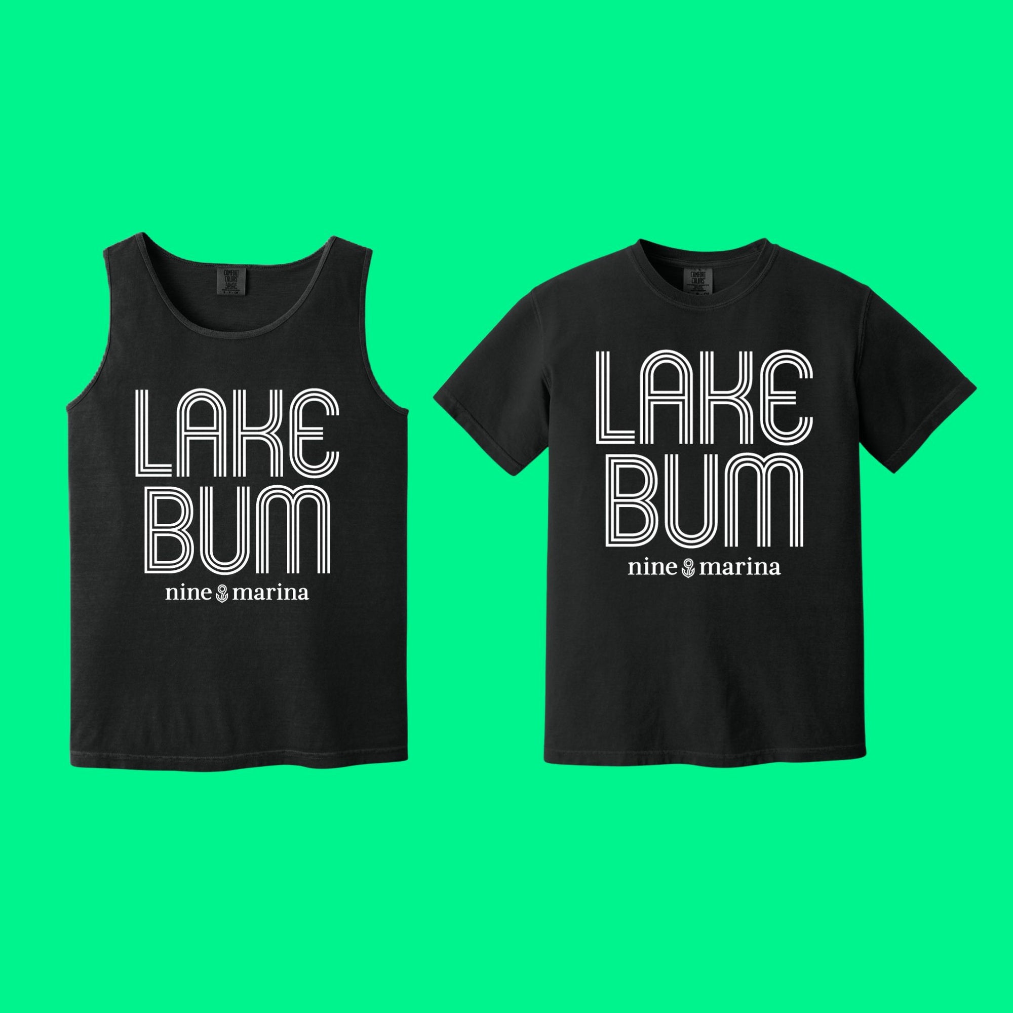 BRANDED - GLOW LAKE BUM 9 BLACK TEE & TANK
