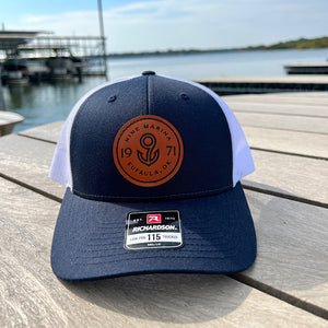 NAVY/WHITE LEATHER BADGE HAT